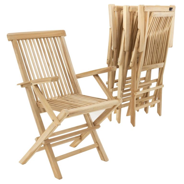 Divero 63471 Sada 4 kusů zahradní židle skládací - týkové dřevo Divero