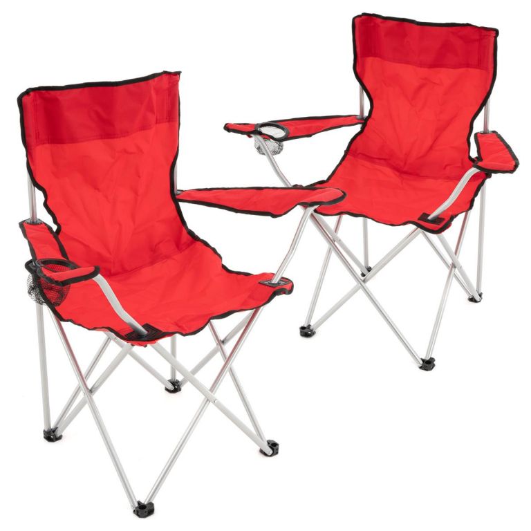 Divero D68387 Set červených skládacích kempingových židlí s držákem nápojů Divero