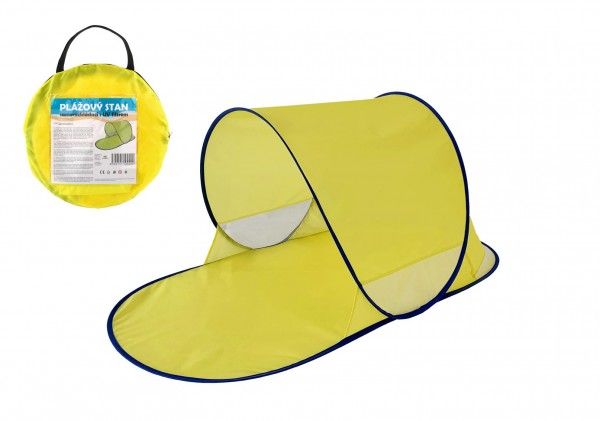 Stan plážový s UV filtrem 140x70x62cm samorozkládací polyester/kov ovál žlutý v látkové tašce Teddies