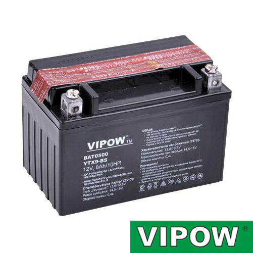 Baterie motocyklová 12V 8Ah Vipow YTX9-BS