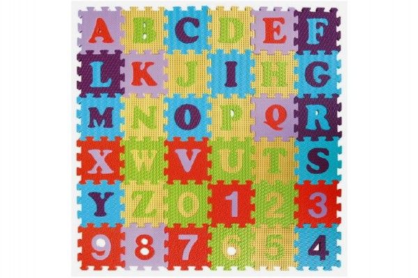 Pěnové puzzle abeceda a čísla asst mix barev 36ks 15x15x1cm Teddies