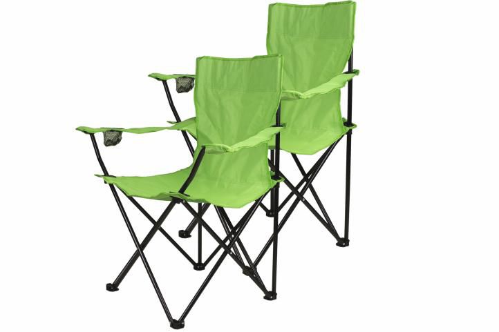 Divero 9527 Kempingová sada - 2x skládací židle s držákem - sv. zelená Divero