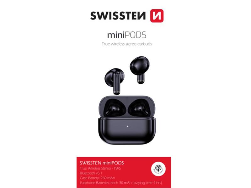 Sluchátka Bluetooth SWISSTEN MINIPODS BLACK 54200100