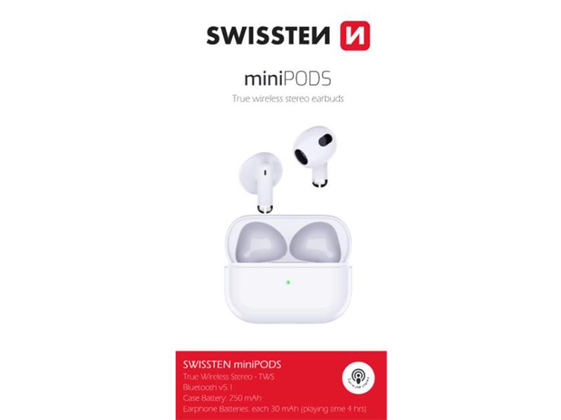 Sluchátka Bluetooth SWISSTEN MINIPODS WHITE 54200200