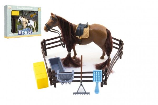 Kůň česací s doplňky a ohradou plast v krabici 28x22x5
