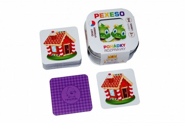 Pexeso Pohádky 64 karet společenská hra v plechové krabičce Teddies