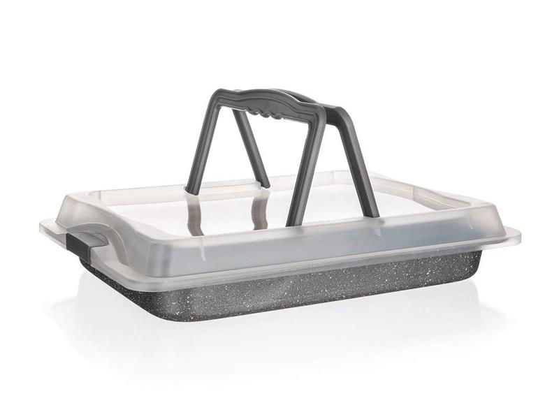 Plech na pečení BANQUET Granite 42x29cm s víkem - rozbaleno - 2x mírné důlky v plechu