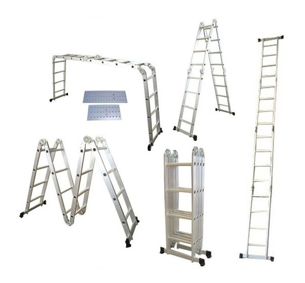 Štafle hliníkové G21/4x4-4.6m/multifun.+ podlážka - rozbaleno - mírné pokřivení 1x nášlapu
