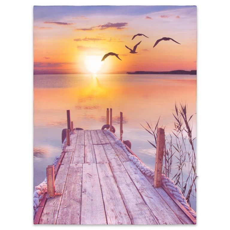 Nástěnná malba západ slunce u jezera