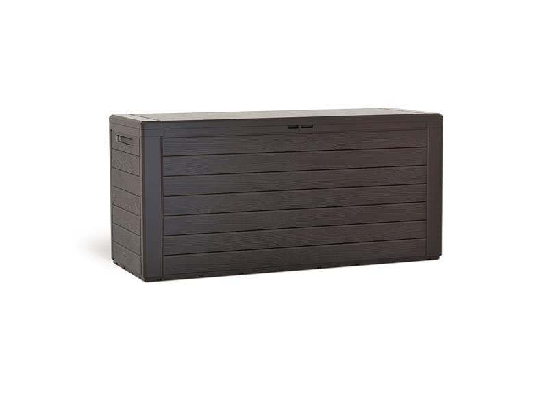 Box zahradní WOODEBOX umbra 116cm - 280l - rozbaleno - čtvercové boční díly jsou černé