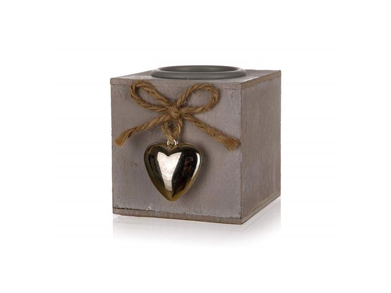 Svícen HOME DECOR Metal Heart přírodní dřevo