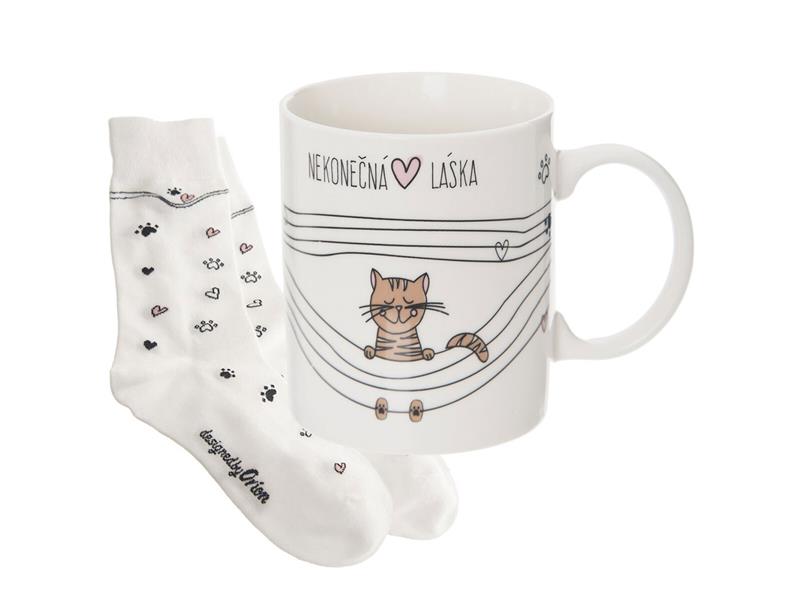 Dárkový hrnek s ponožkami ORION Nekonečná láska - kočka 0