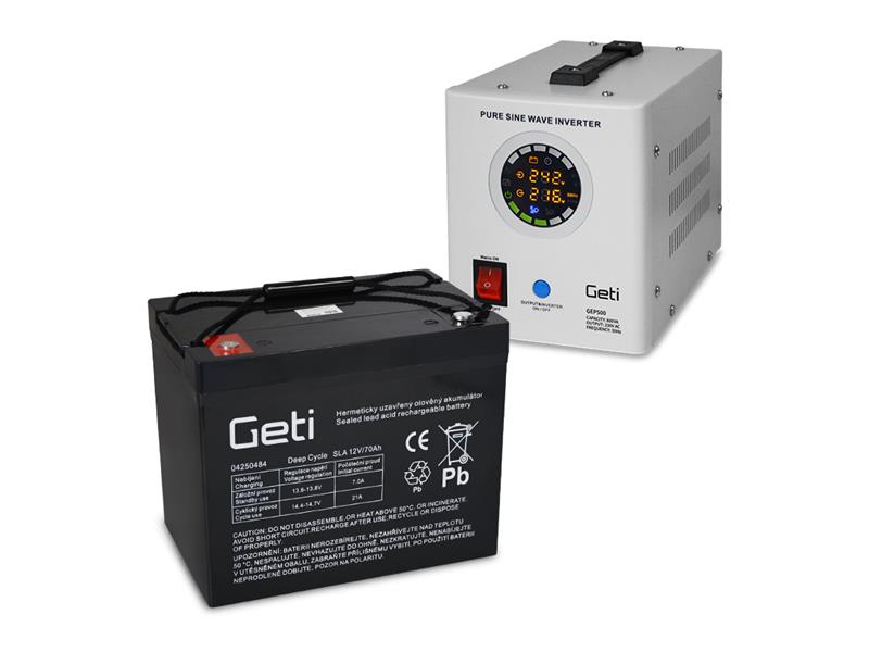Zdroj záložní GETI GEP500 sinus 500W + baterie 70Ah