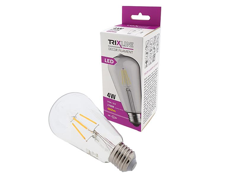Žárovka Filament LED E27 4W bílá teplá TRIXLINE ST64