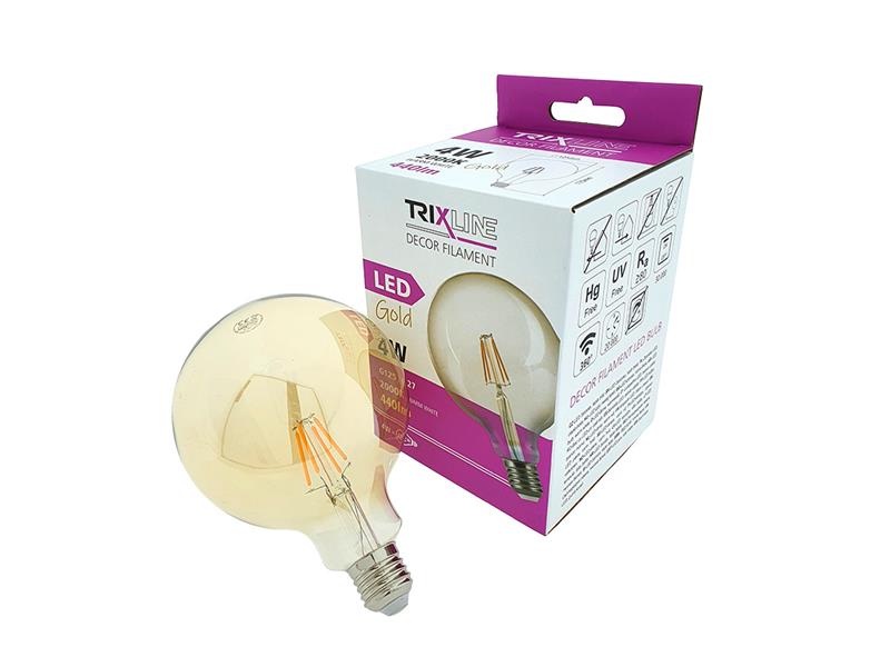 Žárovka Filament LED E27 4W bílá teplá TRIXLINE G125 Gold