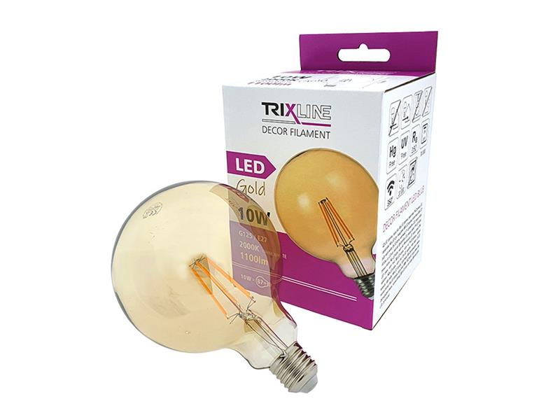 Žárovka Filament LED E27 10W bílá teplá TRIXLINE G125 Gold