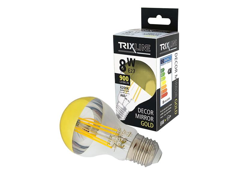 Žárovka LED E27 8W bílá přírodní TRIXLINE Decor Mirror A60 Gold