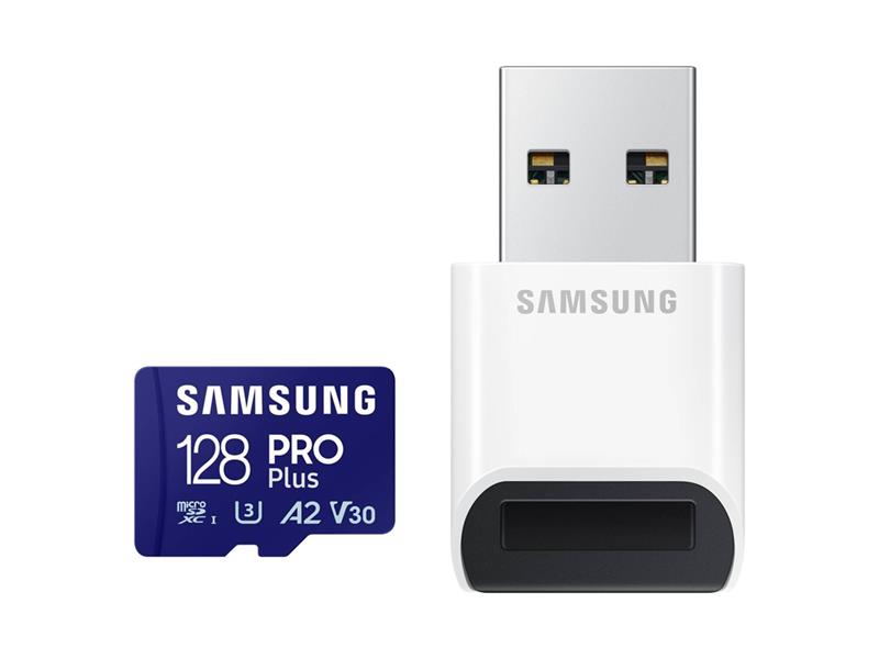 Karta paměťová SAMSUNG PRO Plus microSDXC 128 GB U3 A2 V30 se čtečkou