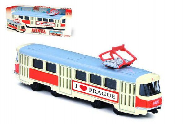 Tramvaj česká kovová 16cm retro na zpětný chod v krabičce 20x8xCZ design Teddies